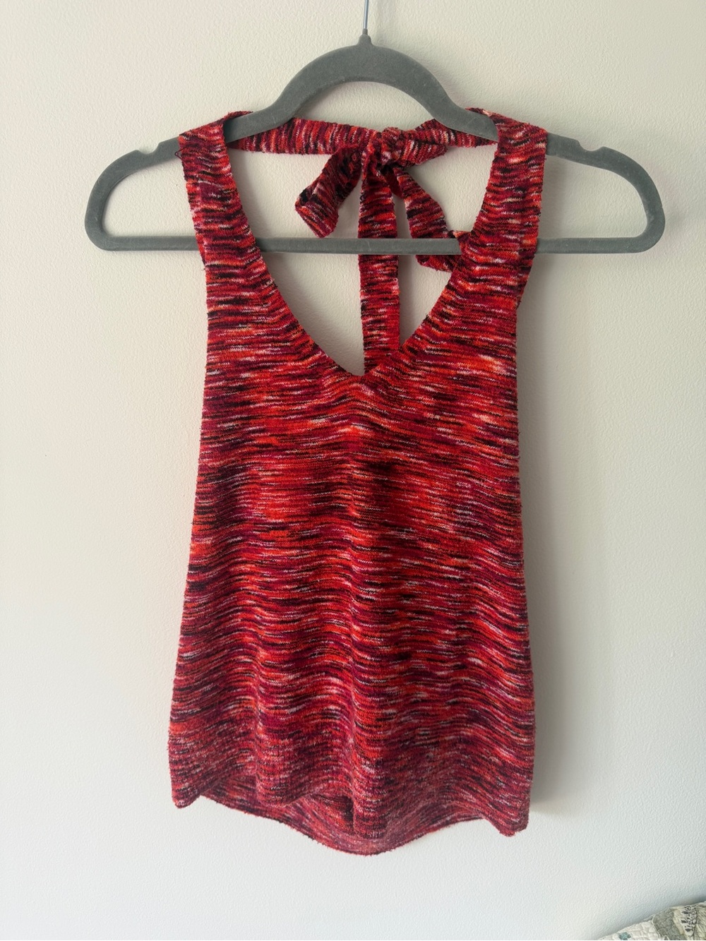 LOFT Red Multi-Tone Knit Halter Halter Top